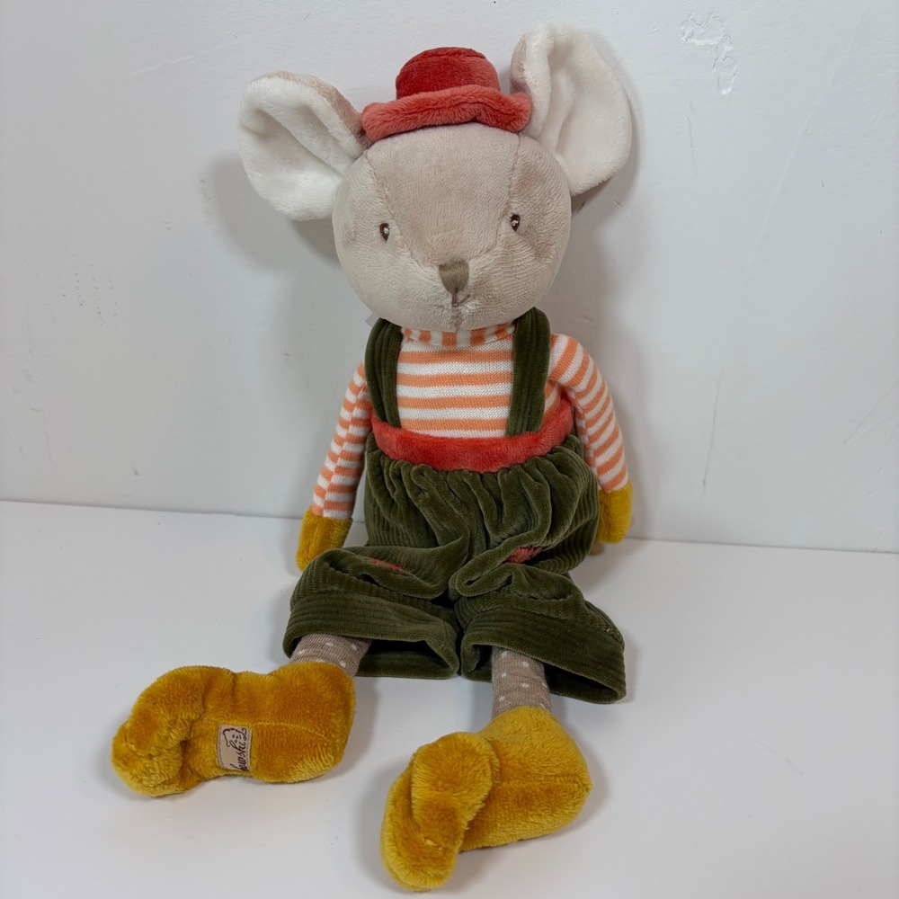 New Bukowski Design Sweden Henry Mouse Plush Toy Striped Shirt Green Overalls